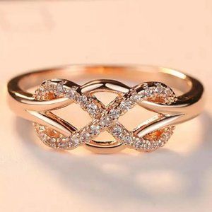 *NEW Rose Gold Diamond Infinity Cross Knot Ring